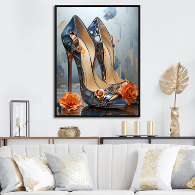 Blue High Heel Floral Elegance II - Fashion High Heels Wall Art