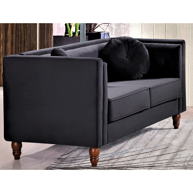 Dewel 58.3'' Velvet Loveseat, Black Velvet