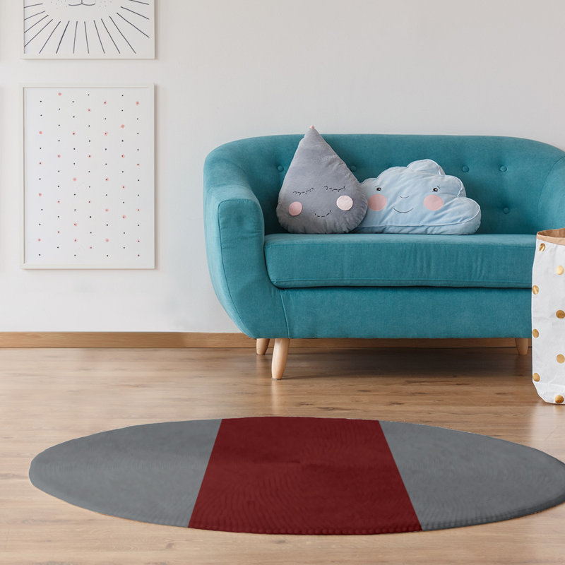 Tapis rouge/gris, Rond 5 pi