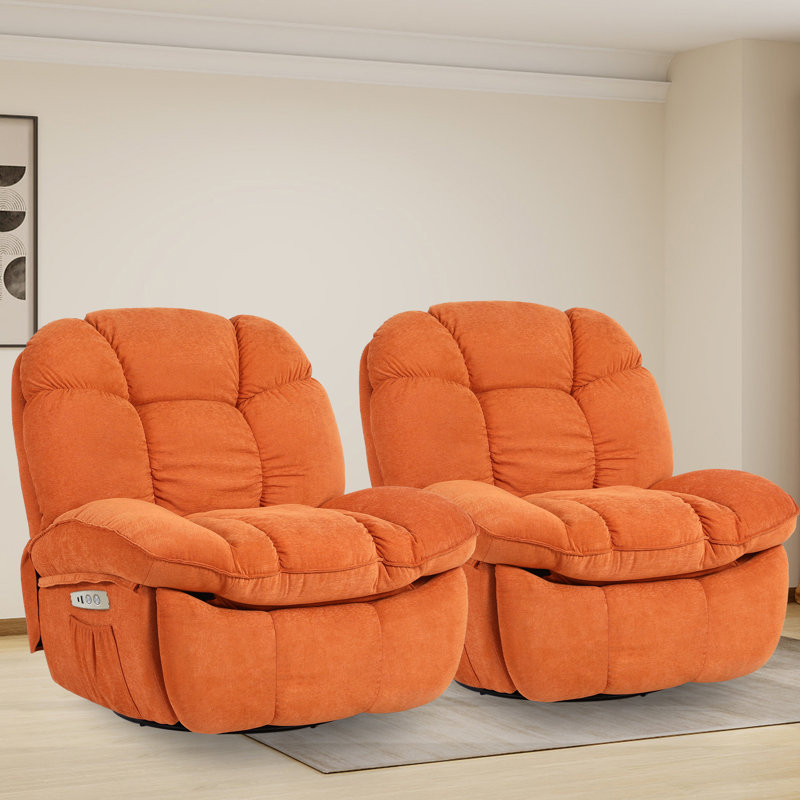 Fauteuil inclinable pivotant zéro gravité avec massage et chaleur - Ensemble de 2 chaises berçantes pivotantes surdimensionnées pour adultes (ensemble de 2)