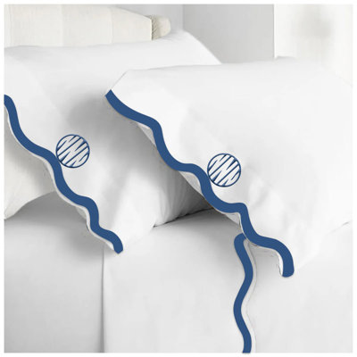Monogram 400TC Applique Scallop Embroidery Cotton Sheet Set
