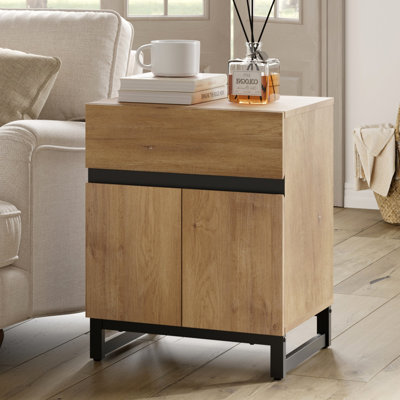 Aadam Modern End Table With 1 Drawer & 1 Storage Cabinet