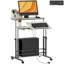 Bureau debout réglable en chêne avec prises de courant, plateau de table inclinable, roulettes et tablette de rangement pour le bureau personnel