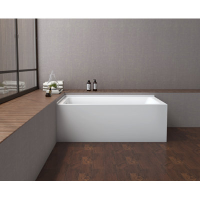Kingston Brass Aqua Eden 60-Inch Acrylic Rectangular 2-Wall Corner Alcove Tub, Hand Drain
