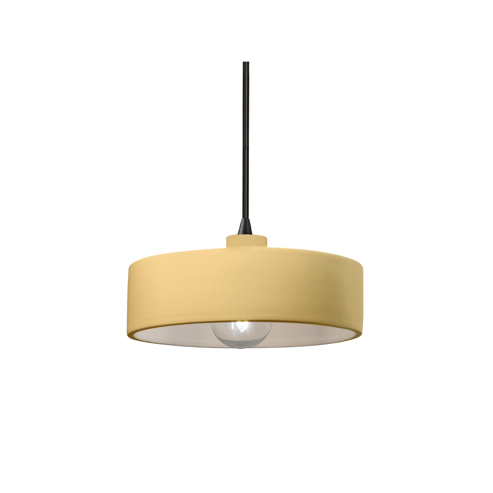 Colgate Single Light Ceramic Dimmable Pendant, Matte Black, Muted Yellow