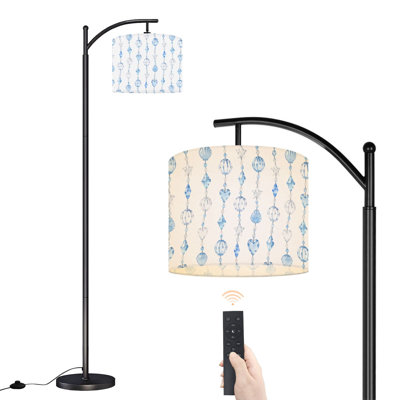 Arc Floor Lamp Blue Hanging Bead Tall Modern Standing Lamp LED Adjustable Linen Lampshade 3 Color Temperatures
