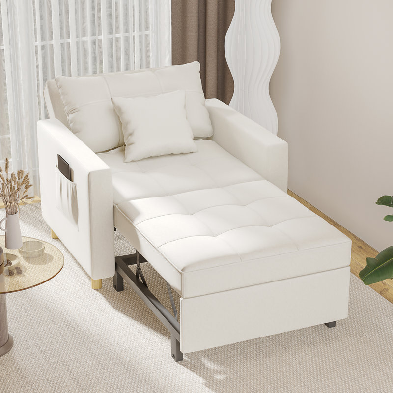 Heckman 40" Sleeper Chair,  3-in-1 Convertible Chair Bed, White Velvet