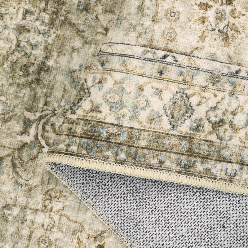 9X12 Vintage Area Rugs For Living Room, Washable Carpet Indoor Non Slip Large Area Rugs, Soft Low Pile Rug Foldable Floor Rug For Bedroom Dining Room Dorm (Taupe)