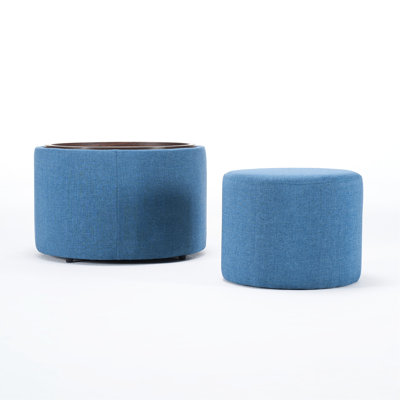 Repose-pieds rembourré en lin bleu, conception gigogne 2 en 1 pour l'espace, 41 fonctions comme tabouret de pieds, table basse, banc et rangement, cadre et mousse haute, mousse compacte facile d'entretien