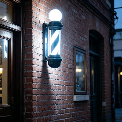Enseigne lumineuse rotative 2 lumières Barber Shop (noir et blanc)