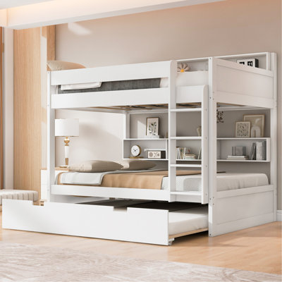Lit simple superposé au-dessus d'un lit simple avec lit gigogne, blanc