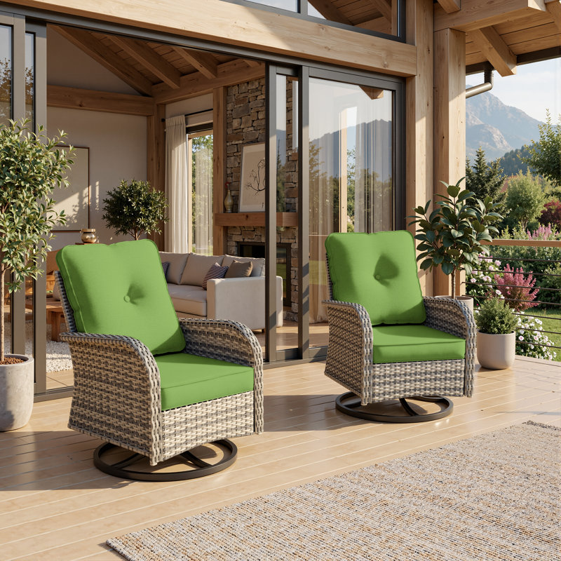  All-Weather Rattan Rocking Swivel Patio Chairs With Cushions, Lime Green