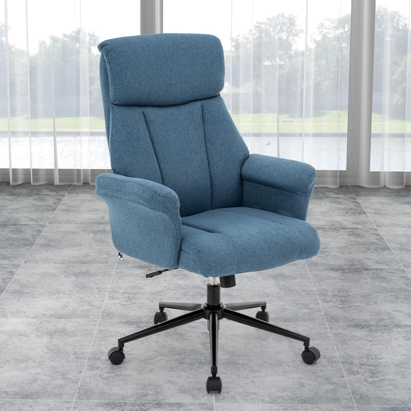 Chaise de bureau à domicile avec design ergonomique, élégante chaise à hauteur réglable à haut dossier avec roues pivotantes et accoudoirs rembourrés pour le bureau, la salle d'étude, le salon, le maquillage (bleu)