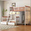 Twin Over Full Wooden Bunk Bed With Wardrobe, Drawers, Shelves And Led Light