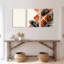 Feuilles de palmier tropicales et art mural sur toile à motif géométrique orange, style bohème moderne (ensemble de 3)-1349654333