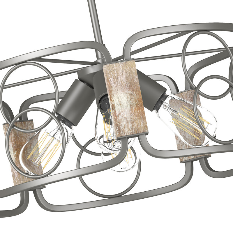 Modern Farmhouse Brushed Silver Gray and Distressed Wood Grain Drum Chandelier