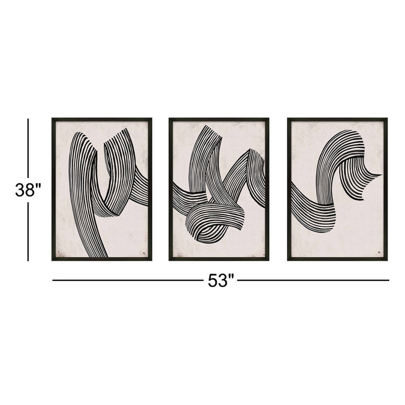 Menton Linework by Studio M - 3 Piece Picture Frame Print Set, 38" H x 53" W, Black