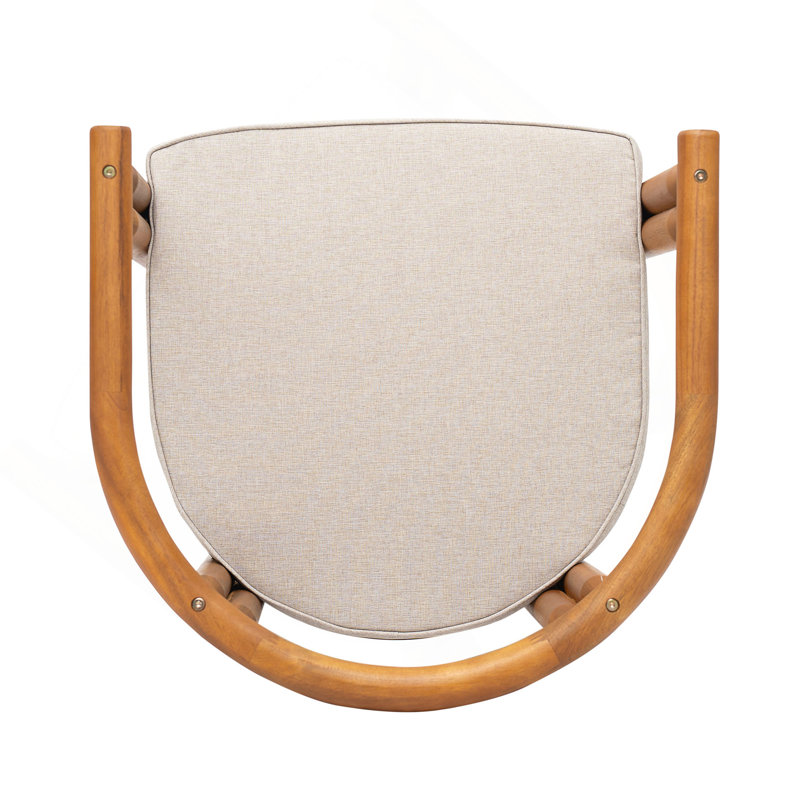 Chaise de salle à manger avec accoudoirs en bois d'acacia Cove, finition teck avec coussin beige, ensemble de 2