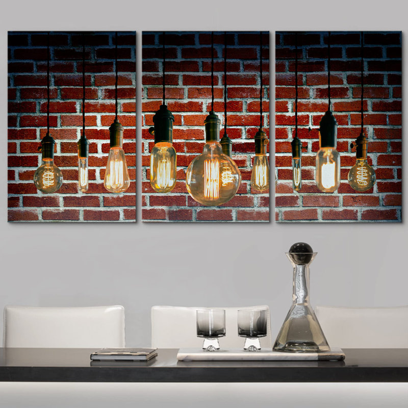 Décoration murale industrielle avec ampoules à filament de style Edison, Toile tendue, H 24 po x l 48 po