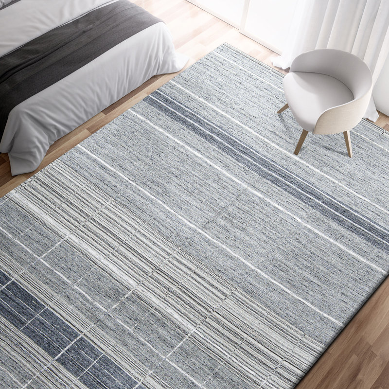 Tapis bleu et gris noué à la main de haute qualité
