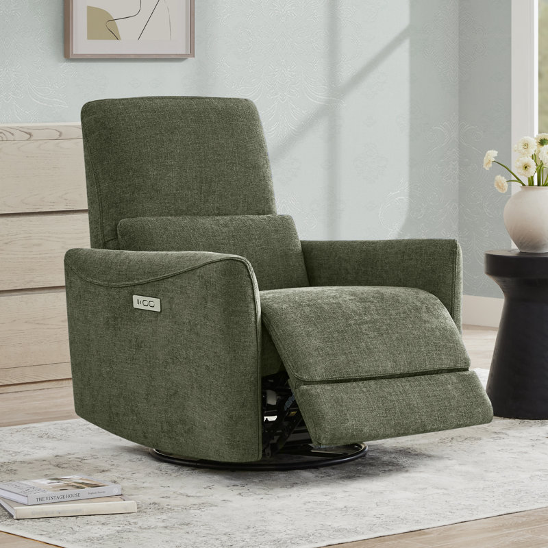 Fauteuil inclinable électrique pivotant rembourré Mikkel, Vert mousse