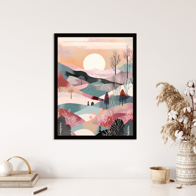 Sunrise Over Countryside Hills Boho Winter Landscape - Single Picture Frame Print