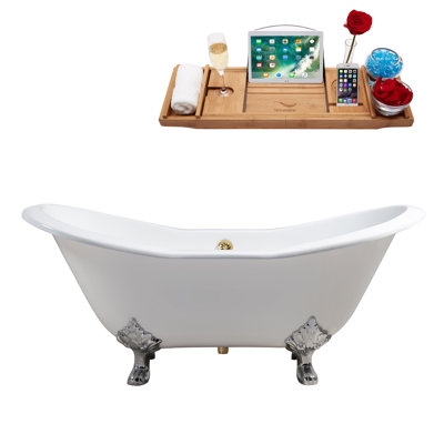 Baignoire de trempage sur pattes 72 "avec drain, pattes et plateau en bambou 72" Streamline