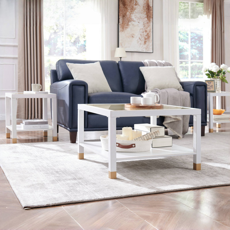 Table basse en verre avec rangement, Blanc