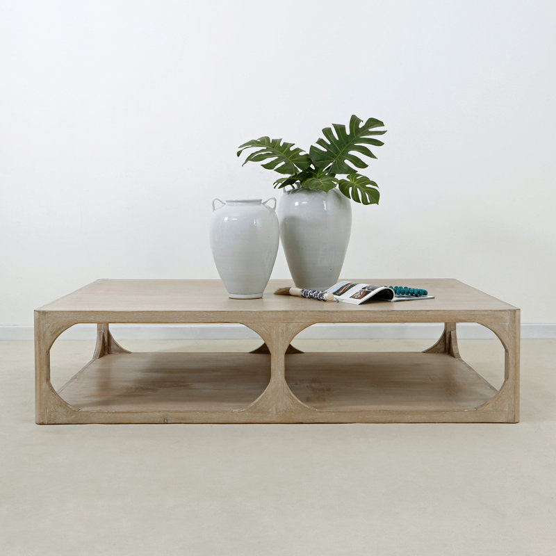 Peking Ming Solid Wood Coffee Table, 16" H x 55" L x 33" W, Weathered Whitewash