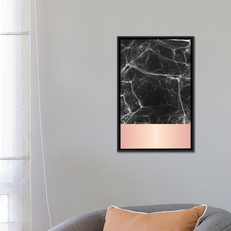 «Black Marble with Pink», impression sur toile, H 26 po x l 18 po x P 1,5 po, Toile avec cadre noir, Pas de tapis