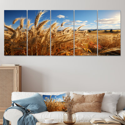 «Golden Harvest Meadow Horizon IV - Meadow», art mural 5 pièces