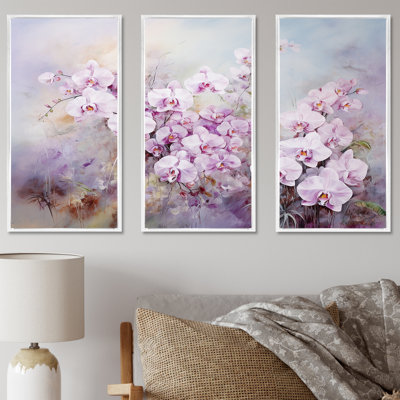 «Pink Orchids Watercolor Charm I - Flowers», ensemble d'art mural