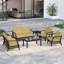 Ensemble de patio extérieur en teck pour six personnes avec coussins et deux tables Polett-442683575-442683581