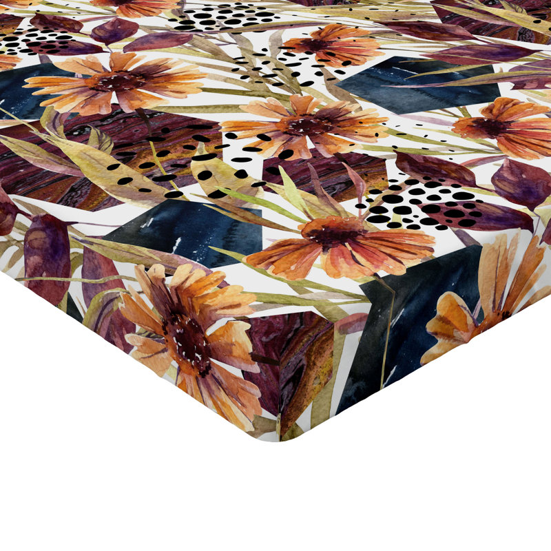 Drap-housse à motif floral Ambesonne, Prune, orange, bleu foncé / floral, Drap-housse grand
