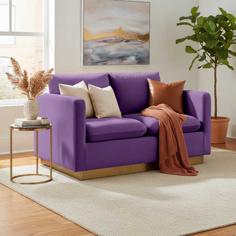 Causeuse en velours de style Mid-Century Berengarius de 55 po, base dorée, sans assemblage, Gris clair