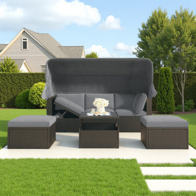 Outdoor Patio Daybed with Retractable Canopy