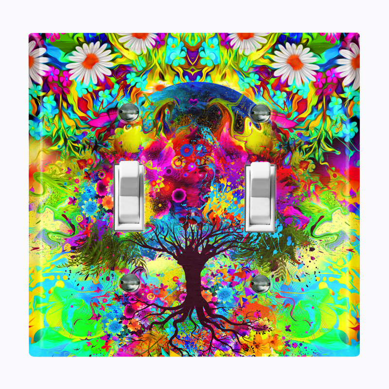 Flowers Patterned 2 - Gang Toggle Light Switch Standard Wall Plate