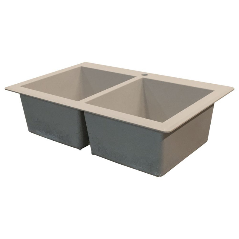 Évier de cuisine à double cuve avec filtre à paniers en granite 33 po x l 22 po Radius, Café latté