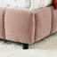 Lit très grand moderne avec revêtement en chenille rose, structure solide et tête de lit avec tiroirs de rangement