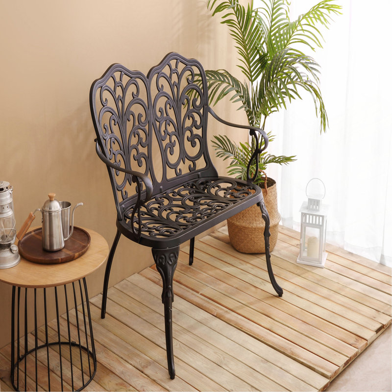 Mobilier d'extérieur en fonte d'aluminium avec banc floral, Noir