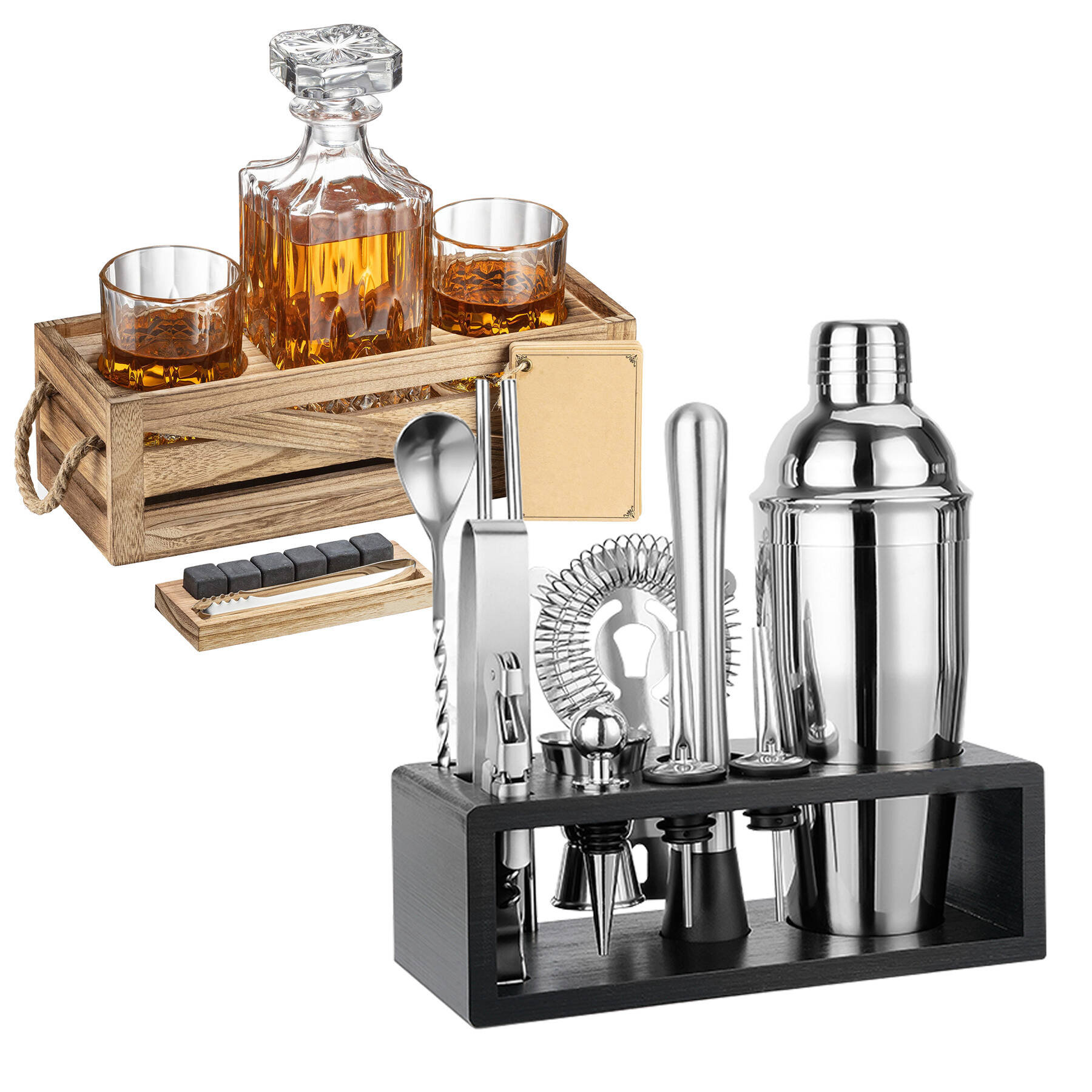Final Touch 5 Pc Whiskey Set With On The Rocks Glasses Jigger & Ice Ball  Molds