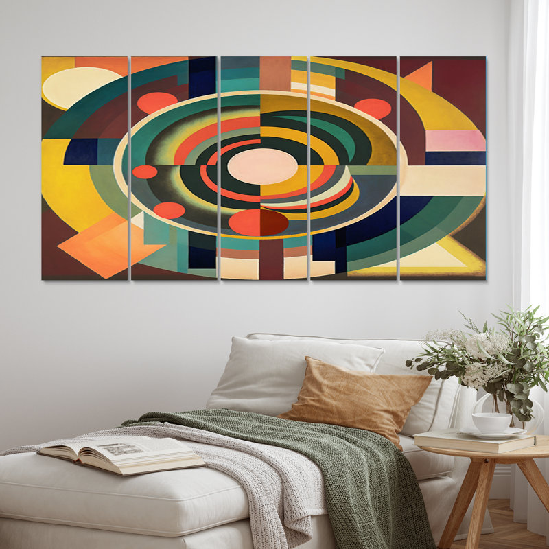 Mid-Century rétro circulaire Visions I - décoration murale moderne Mid-Century - 5 panneaux égaux