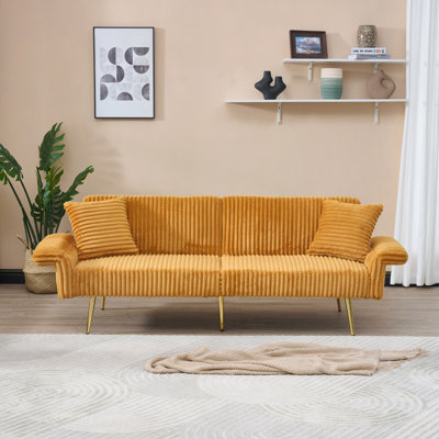 79" Corduroy Sofa Bed, Foldable Double Sofa Bed with Folding Armrests & 2 Pillows