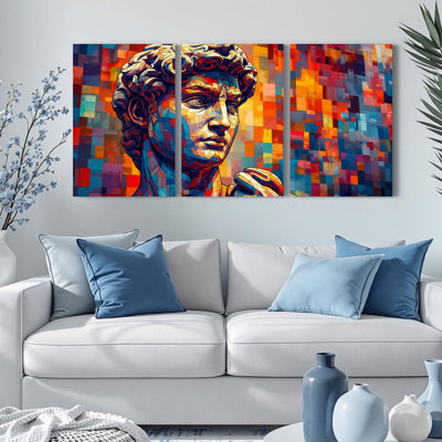 Ensemble de 3 tableaux muraux en mosaïque colorée représentant la statue de David
