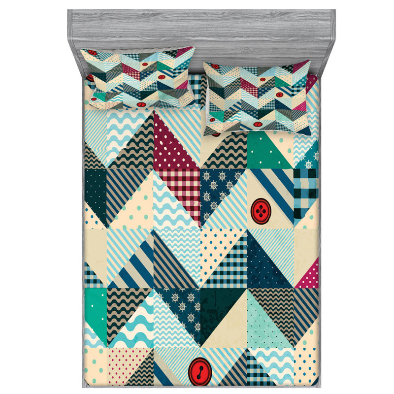 Microfiber Patchwork Sheet Set, Full Sheet Set with Fitted Sheet