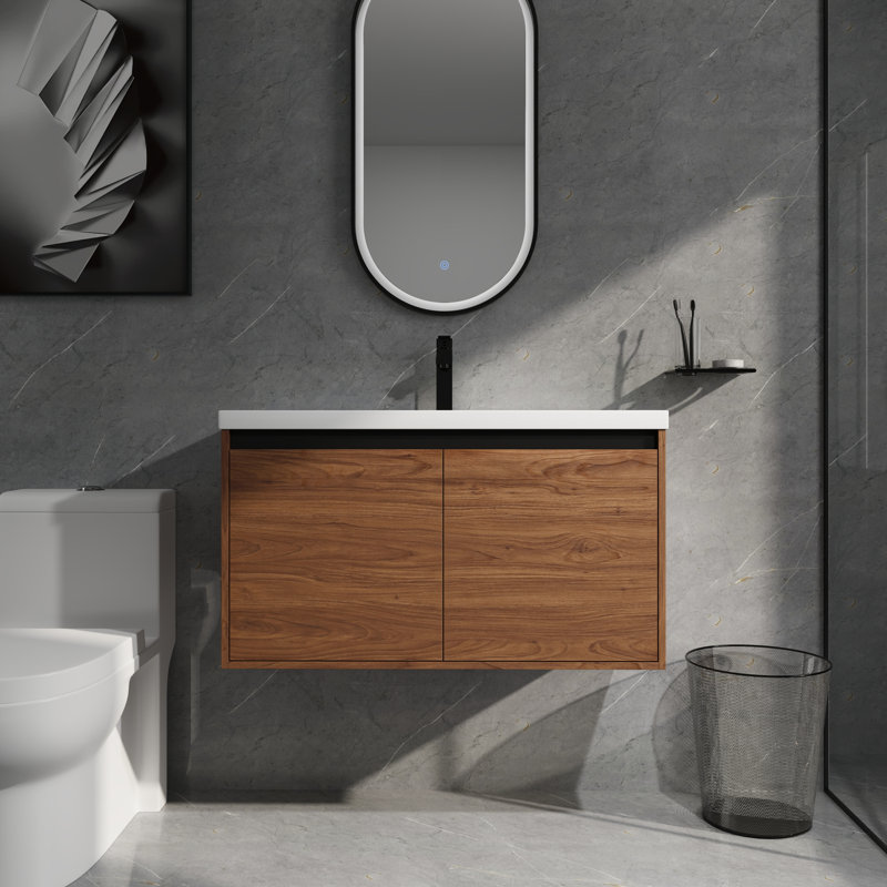 Meuble-lavabo de 36 po facile à assembler avec lavabo de comptoir en résine imperméable, 36"