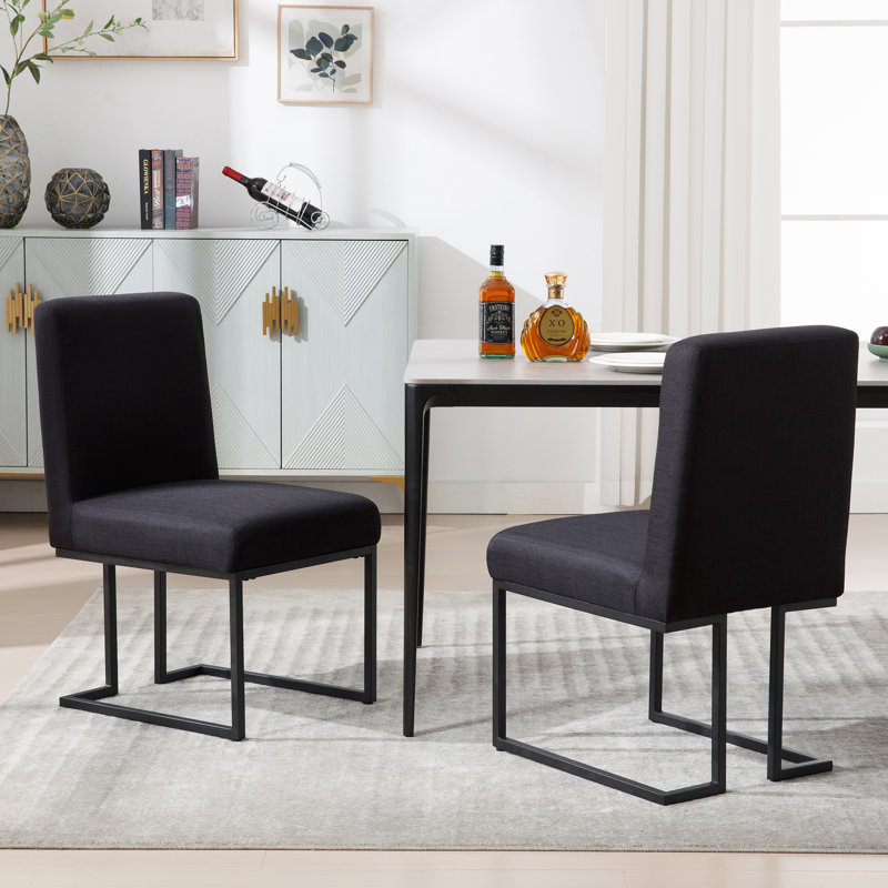 45cm H Linen Upholstered Metal Side Chair, Black
