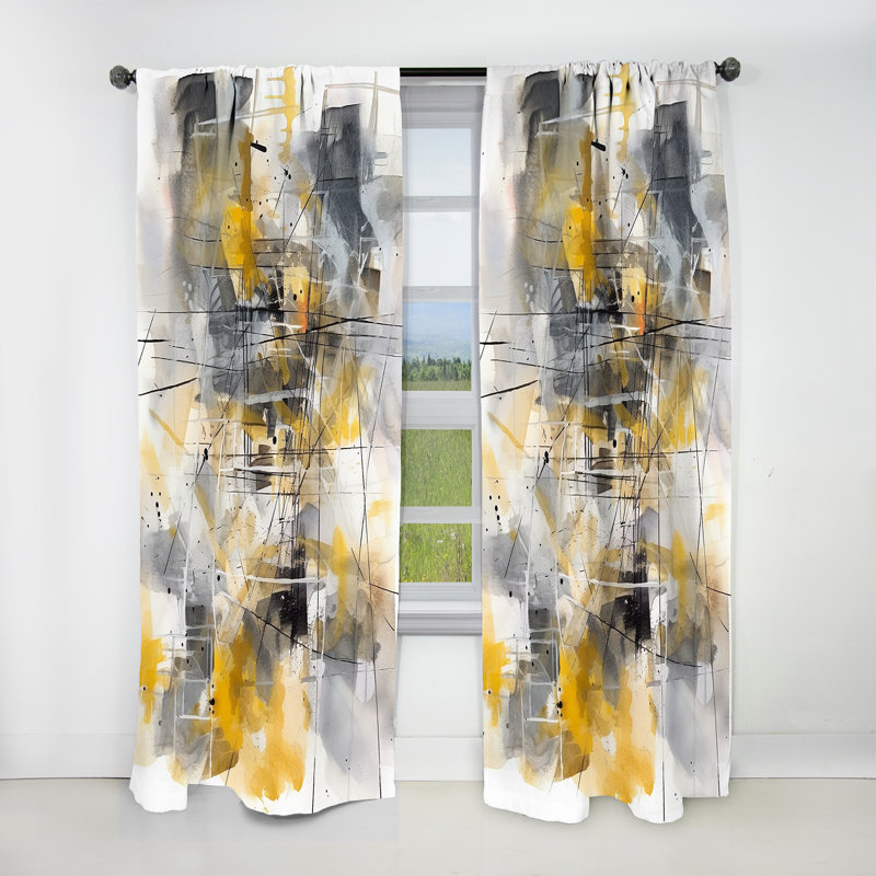Jaune et gris au-delà de la toile I - Rideau abstrait occultant moderne - 1 panneau, L 52 po x L 120 po
