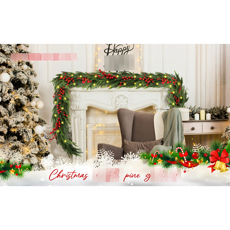 Faux Noël avec lumières DEL, 108 po de long, économie d'énergie et rehaussement du pin esthétique 108 po, décor électrique