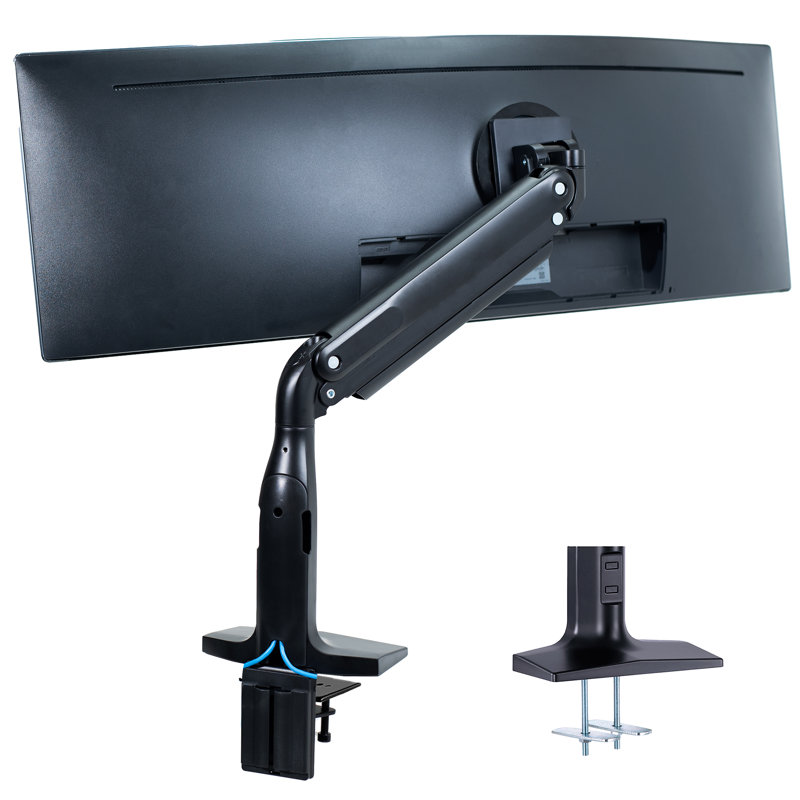 Black Aluminum Single Ultrawide Monitor Desk Mount